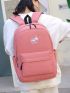 Pink Classic Backpack Letter Pattern Pocket Front For School