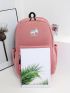 Pink Classic Backpack Letter Pattern Pocket Front For School