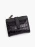 Crocodile Embossed Small Wallet With Zipper Black