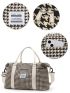 Oversized Travel Bag Houndstooth Pattern Letter Patch Decor Wet Dry Pocket