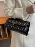 Small Flap Square Bag Quilted Pattern Studded Decor Punk