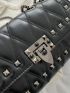 Small Flap Square Bag Quilted Pattern Studded Decor Punk