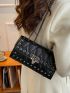 Small Flap Square Bag Quilted Pattern Studded Decor Punk
