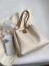 Patch Detail Shoulder Tote Bag With Cartoon Bag Charm