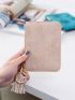 Colorblock Letter Embossed Card Holder Tassel Decor