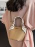 Mini Litchi Embossed Bucket Bag Twilly Scarf Decor