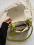 Button Decor Flap Square Bag Contrast Binding With Flower Bag Charm