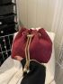 Mini Bucket Bag Drawstring Design Pearl Decor