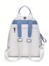 Two Tone Classic Backpack Ruched Detail Metal Decor With Bag Charm