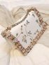 Faux Pearl Decor Square Bag Flower Embroidered Small