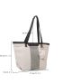 Striped Pattern Shoulder Tote Bag Double Handle Contrast Binding
