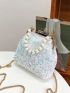 Sequin Decor Square Bag Faux Pearl Beaded Mini For Party