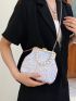 Sequin Decor Square Bag Faux Pearl Beaded Mini For Party