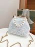 Sequin Decor Square Bag Faux Pearl Beaded Mini For Party