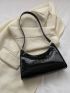 Crocodile Embossed Baguette Bag Small Black