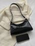 Crocodile Embossed Baguette Bag Small Black