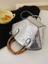 Crocodile Embossed Top Handle Bag Small Funky