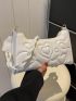 Heart Quilted Baguette Bag Small White