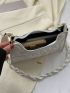 Heart Quilted Baguette Bag Small White