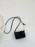 Mini Messenger Bag Buckle Decor Solid Black