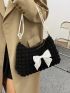 Medium Ruched Bag Bow Decor Preppy Style