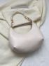 Mini Hobo Bag Solid Beige Faux Pearl Decor