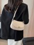 Small Saddle Bag Metal Decor Solid Beige