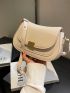 Small Saddle Bag Metal Decor Solid Beige