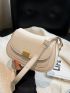 Small Saddle Bag Metal Decor Solid Beige