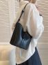 Small Bucket Bag Solid Black Minimalist Style