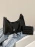 Black Baguette Bag Crocodile Embossed With Coin Purse