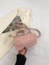 Small Satchel Bag Chain Decor Double Handle Solid Pink