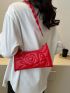 Heart Quilted Baguette Bag Small Red