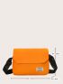 Medium Messenger Bag Letter Patch Decor Neon Orange