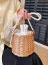 Mini Straw Bag Faux Pearl Decor Drawstring Design