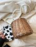 Mini Straw Bag Faux Pearl Decor Drawstring Design