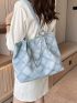 Small Tote Bag Letter Patch & Chain Decor