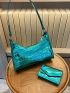 Metallic Baguette Bag Crocodile Embossed With Coin Purse
