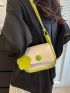 Button Decor Flap Square Bag Contrast Binding With Flower Bag Charm