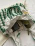 Stripped Pattern Shoulder Tote Bag Ruched Detail Double Handle With Bag Charm For Daily