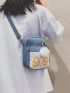 Mini Colorblock Square Bag Pom Pom Decor Adjustable Strap For Daily