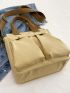 Khaki Square Bag Pocket Front Adjustable Strap For Daily