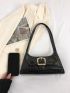 Medium Baguette Bag Buckle Decor Crocodile Embossed