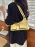 Metallic Baguette Bag Crocodile Embossed Buckle Decor Funky