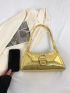 Metallic Baguette Bag Crocodile Embossed Buckle Decor Funky