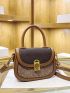 Mini All Over Print Saddle Bag Brown Elegant Top Handle For Work