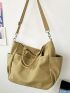 Khaki Shoulder Tote Bag Multi-Pocket Double Handle For Daily