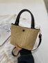 Small Straw Bag Khaki Minimalist Double Handle For Vacation