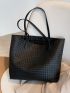 Medium Square Bag Black Braided Textured Double Handle For Work