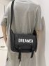 Letter Pattern Square Bag Black Release Buckle Decor Flap For Daily